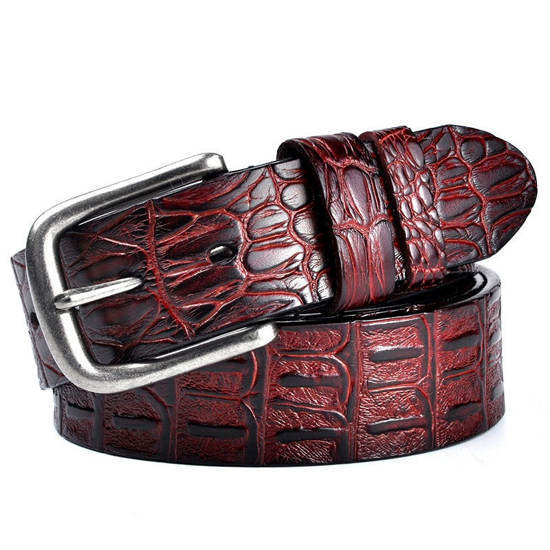 Men's Genuine Leather Belt Crocodile Pattern Belt Men's Belt Wholesale Retro Pin Buckle Trouser Belt