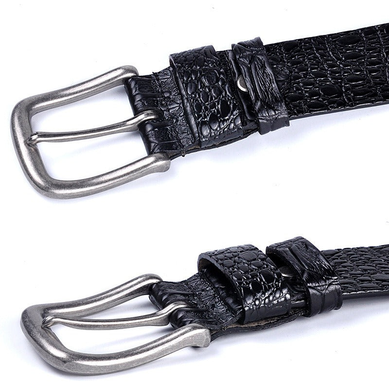 Men's Genuine Leather Belt Crocodile Pattern Belt Men's Belt Wholesale Retro Pin Buckle Trouser Belt