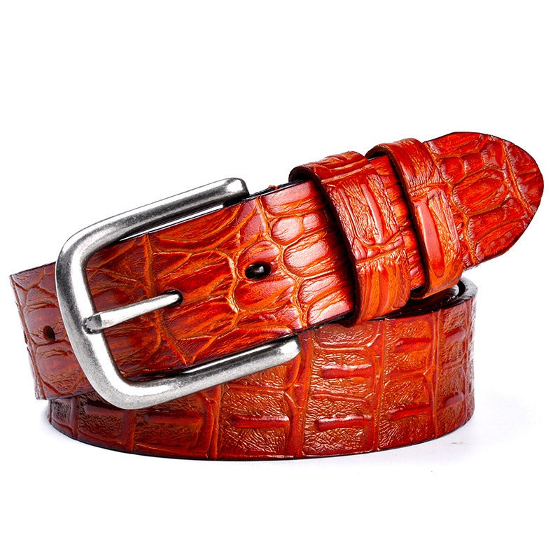 Men's Genuine Leather Belt Crocodile Pattern Belt Men's Belt Wholesale Retro Pin Buckle Trouser Belt