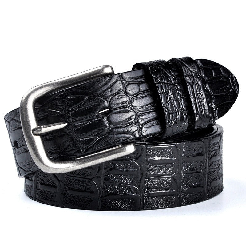 Men's Genuine Leather Belt Crocodile Pattern Belt Men's Belt Wholesale Retro Pin Buckle Trouser Belt