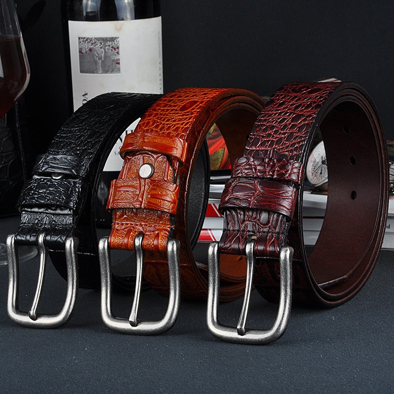 Men's Genuine Leather Belt Crocodile Pattern Belt Men's Belt Wholesale Retro Pin Buckle Trouser Belt