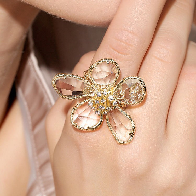 Crystal Flower Ring Fashion Open Ring