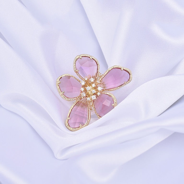 Crystal Flower Ring Fashion Open Ring