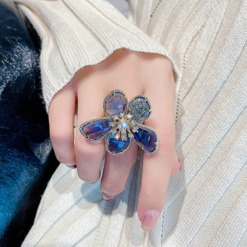 Crystal Flower Ring Fashion Open Ring