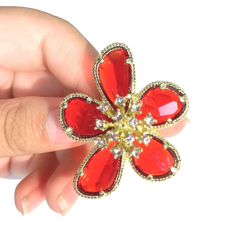 Crystal Flower Ring Fashion Open Ring
