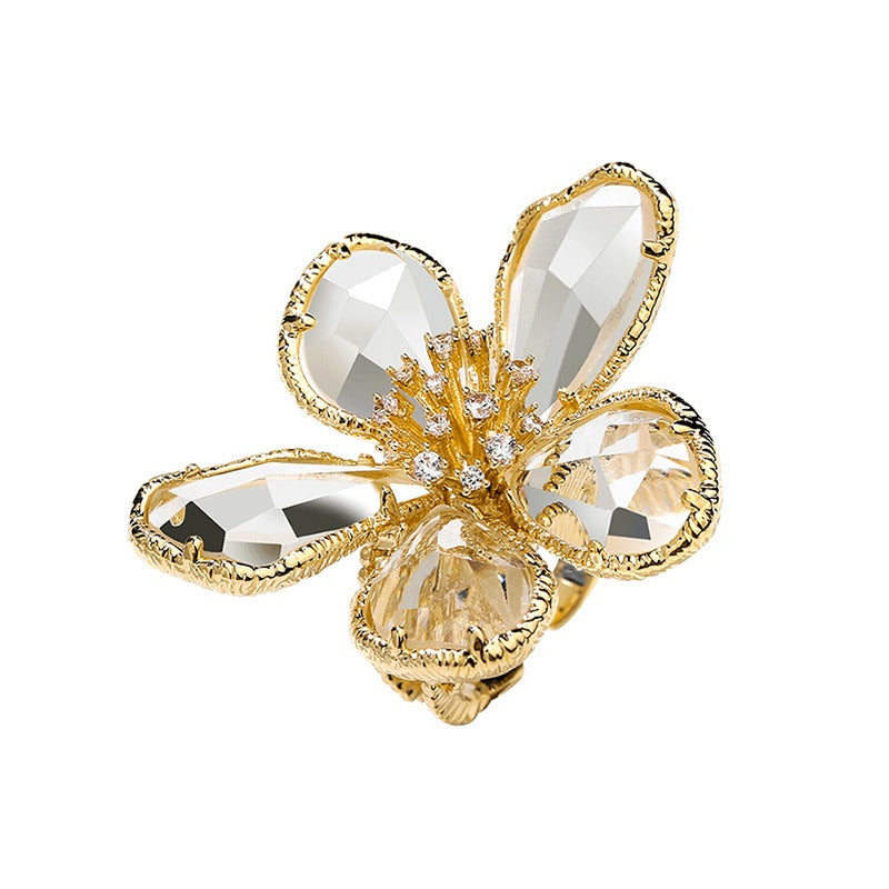 Crystal Flower Ring Fashion Open Ring