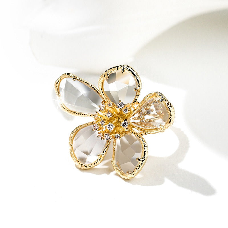 Crystal Flower Ring Fashion Open Ring