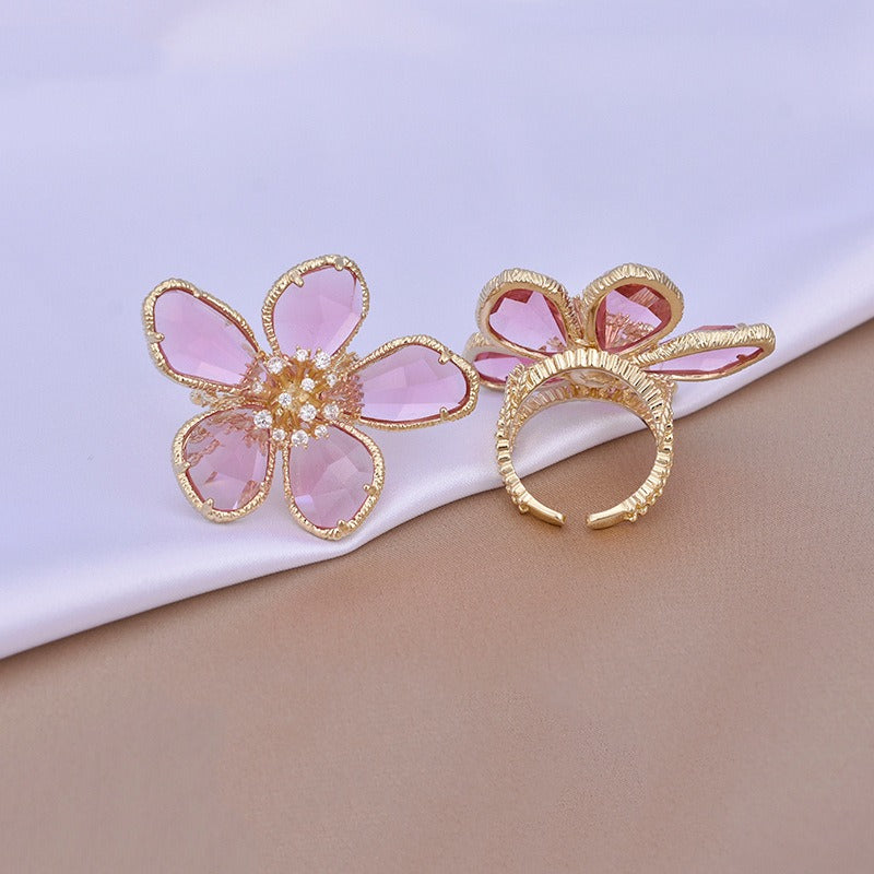 Crystal Flower Ring Fashion Open Ring