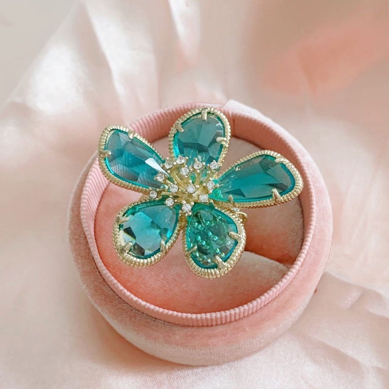 Crystal Flower Ring Fashion Open Ring