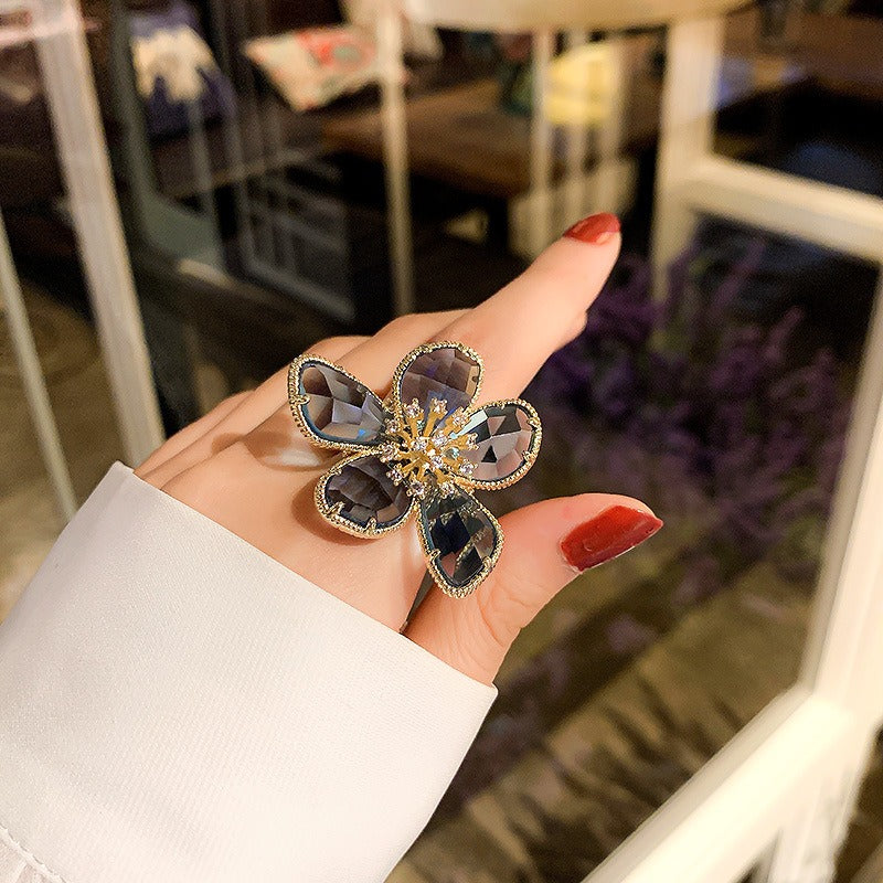 Crystal Flower Ring Fashion Open Ring